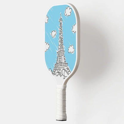 Eiffel Tower with Clouds Pickleball Paddle