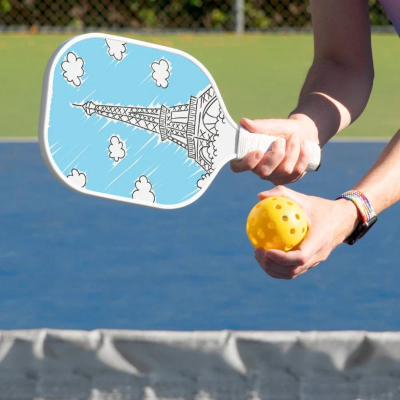 Eiffel Tower with Clouds Pickleball Paddle