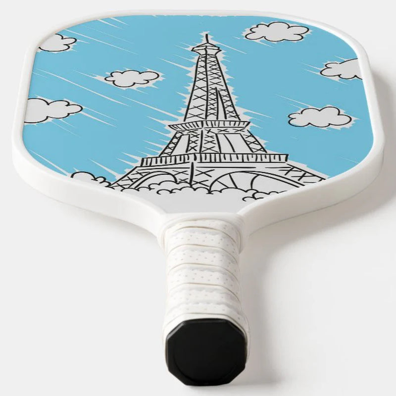 Eiffel Tower with Clouds Pickleball Paddle